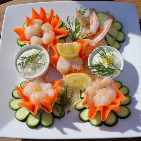 Starfish & Shell Appetizer Board with shrimp and dips, ready for entertaining guests.