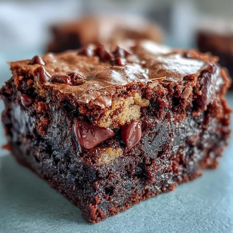 Golden-brown Hojicha Brookies studded with chocolate chips, cut into neat squares on a wooden board.