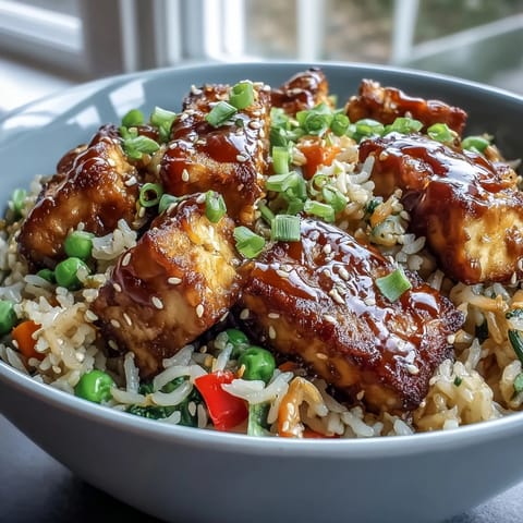 Golden, crispy tofu cubes are tossed with fluffy rice and vibrant veggies in a glossy sesame-ginger sauce in this stir-fry.