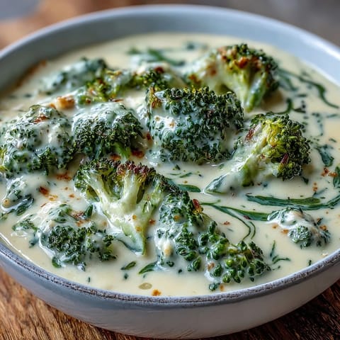 Velvety broccoli cheddar soup made lighter with Greek yogurt, garnished with a dollop of yogurt and fresh herbs.
