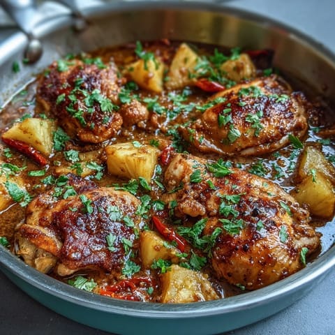 Vibrant one-pan chicken pineapple coconut curry with tender chicken, juicy pineapple, and creamy coconut milk in a fragrant spiced sauce.