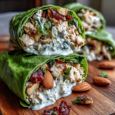 Healthy Easy Chicken Salad Lettuce Wraps with fresh veggies and creamy dressing in crisp lettuce cups.