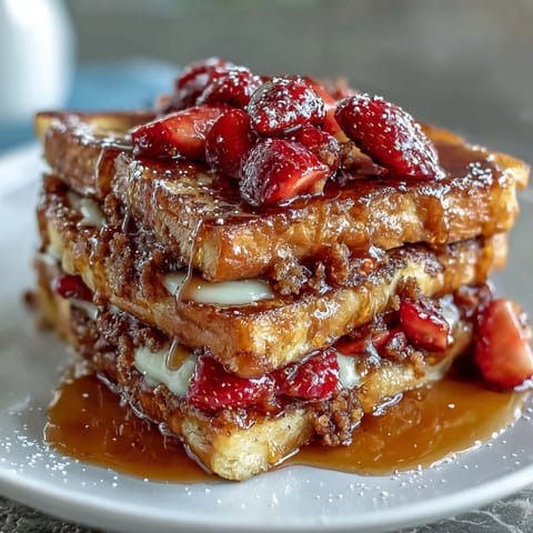 Spring Brunch Strawberry French Toast Bake with golden-brown top and fresh berries.