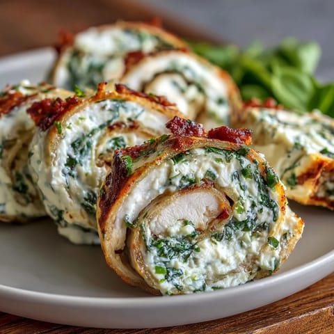 Creamy turkey and cheese pinwheels with vibrant spinach leaves rolled in soft flour tortillas.