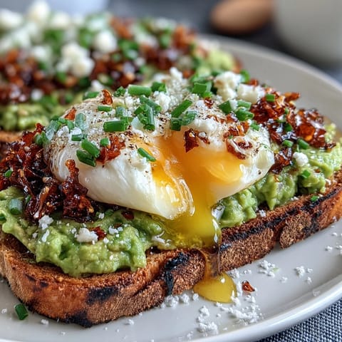 Chili Crisp Avocado Toast with poached egg, creamy avocado, and crunchy chili oil drizzle on toasted sourdough.