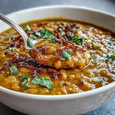 Vibrant turmeric lemon lentil soup with golden spices, fresh lemon, and hearty red lentils in a comforting bowl.