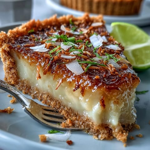Zesty lime and sweet coconut filling in a crisp graham cracker crust, perfect for summer dessert tables.
