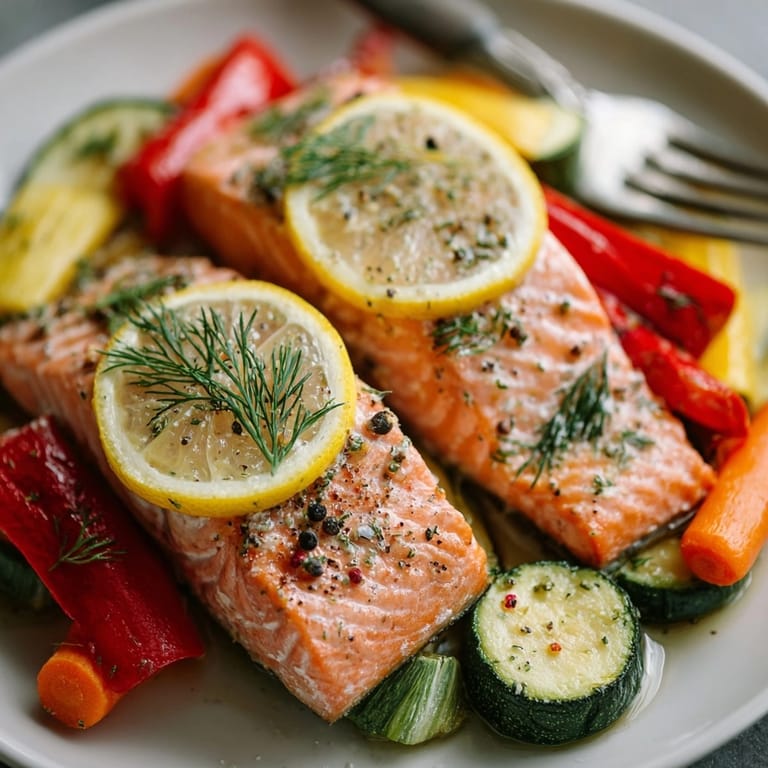 A colorful Sheet Pan Lemon Herb Salmon and Veggies, fragrant and simply delicious meal.