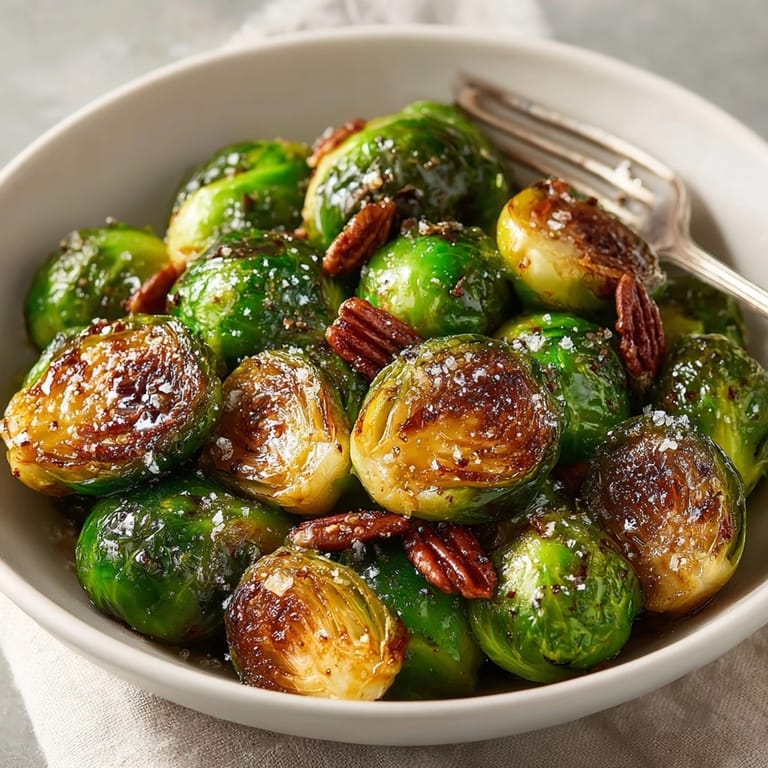 Savory and sweet Maple Glazed Roasted Brussels Sprouts, a colorful addition to your plate.
