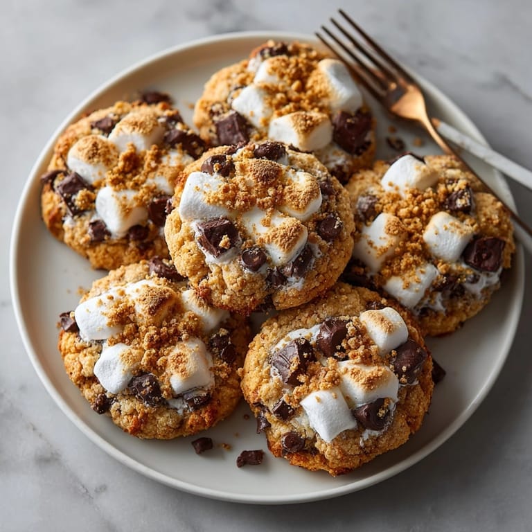 Close-up of gooey Pumpkin S’mores Cookies: a delicious autumn treat combining pumpkin spice and s'mores.