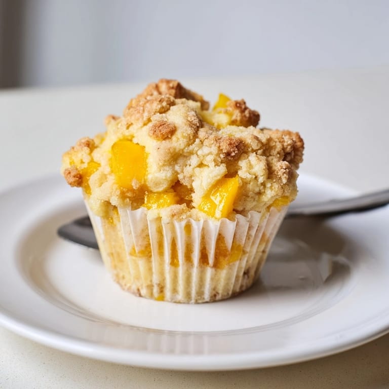 Easy homemade Mango Lemon Ricotta Muffins, sliced open showing tender crumb; ready to serve!