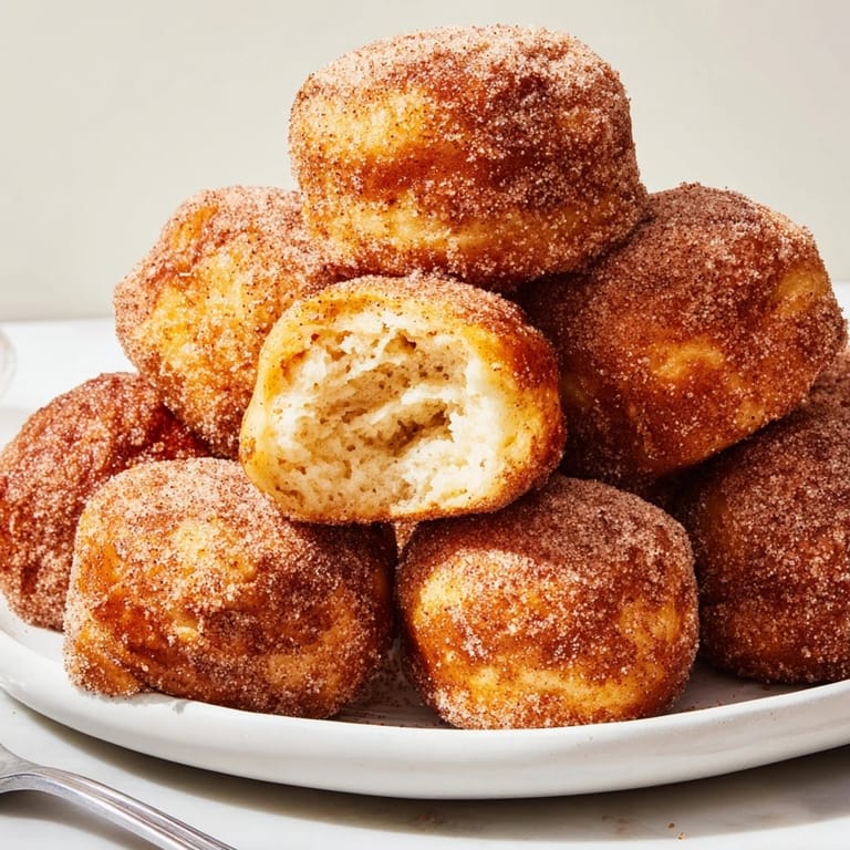 Sweet and buttery cinnamon sugar maple bourbon pancake muffin balls, perfect for dessert.  