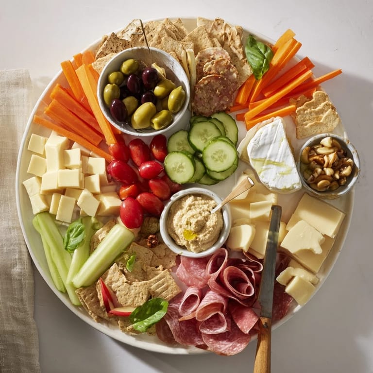 Delightful Girl Dinner Platter featuring an assortment of savory bites and fresh fruits.