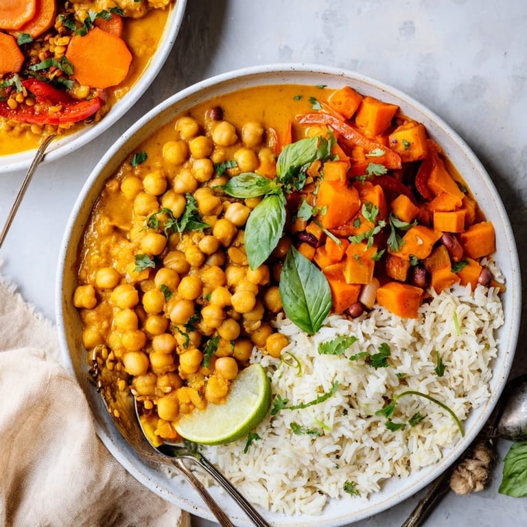 Delicious one-pot Indian chickpea curry served with fresh cilantro garnish.