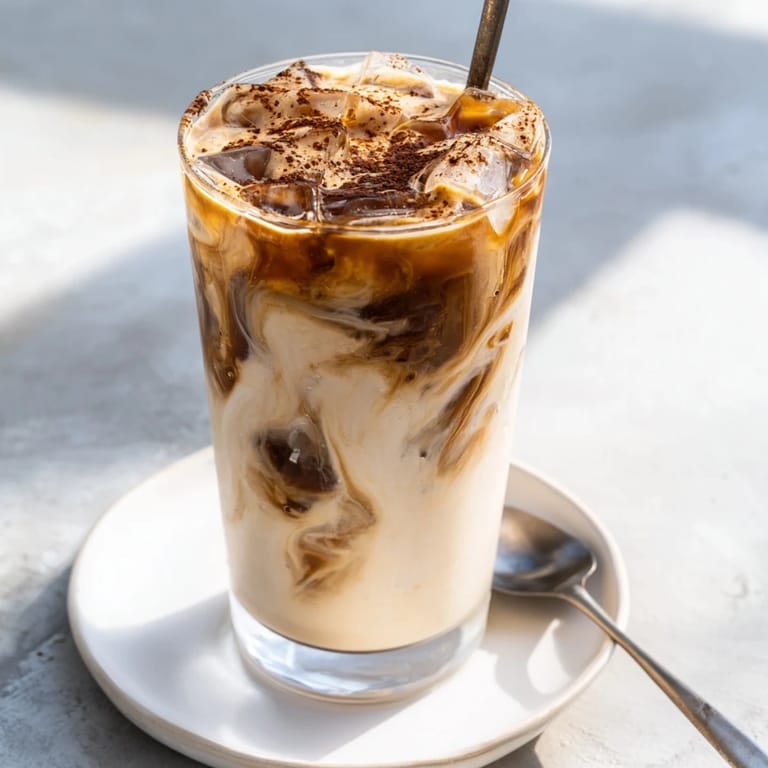 Refreshing vegan tahini iced coffee served tall, perfect for warm days.