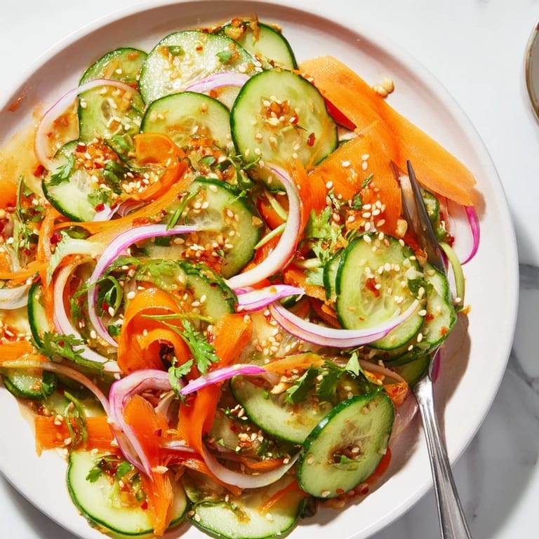 Vibrant cucumber salad remix bursting with flavors, perfect as a light appetizer.  