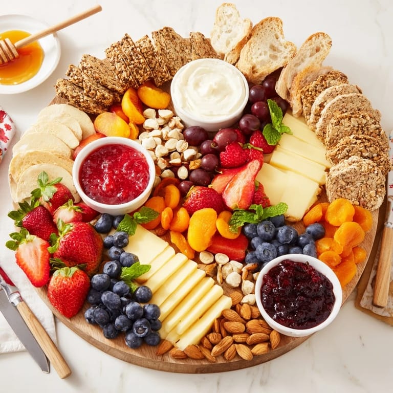 Colorful jam-infused brunch board ideal for entertaining, brimming with sweet and savory flavors.