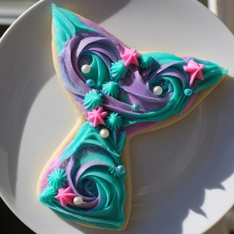 Vibrant teal and purple buttercream decorates these whimsical Mermaid Tail Under the Sea Sweets, perfect for a themed party.