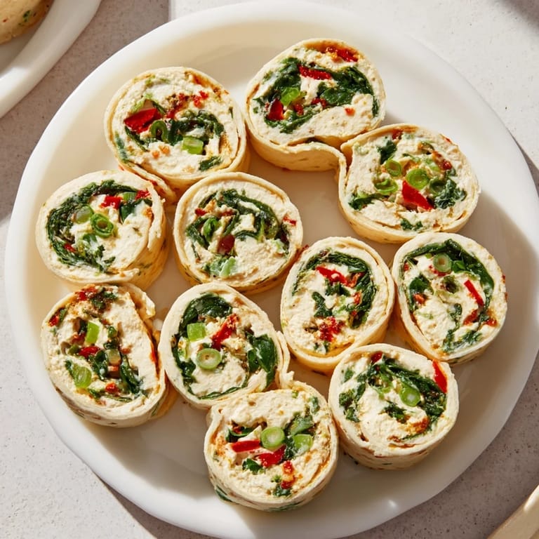 Vibrant Christmas Scarf Tortilla Roll-Ups with a cream cheese and veggie filling, perfect for any holiday gathering.