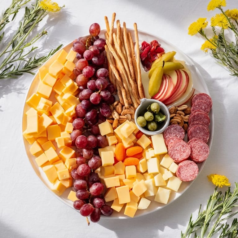 A vibrant Rock Star Guitar Platter showcasing sliced meats, cheeses, crackers, and colorful fruits, visually stunning.