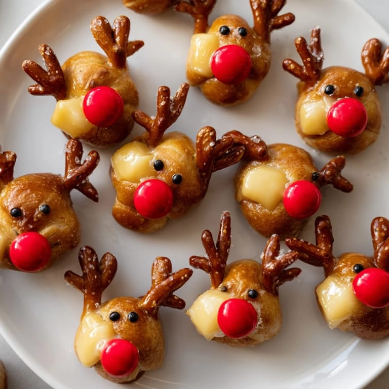 These savory Rudolfs Red Nose Pretzel Bites feature melty cheese inside and pretzel antlers for all the flavor.