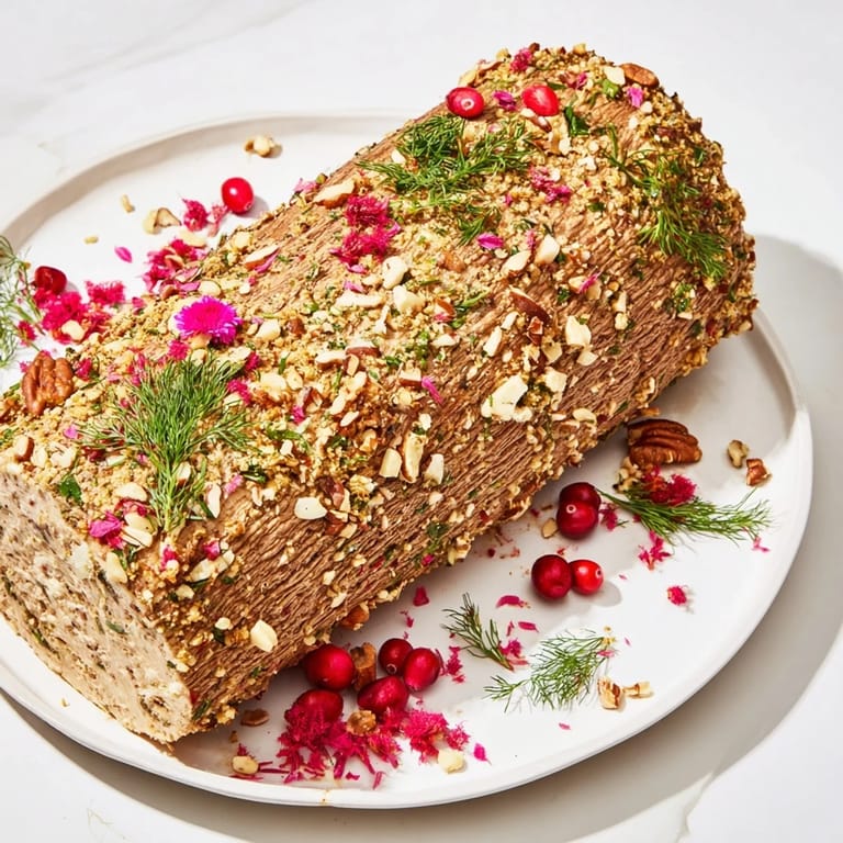 Imagine the rich, creamy Yuletide Log Cheese Centerpiece, beautifully decorated with winter greenery.