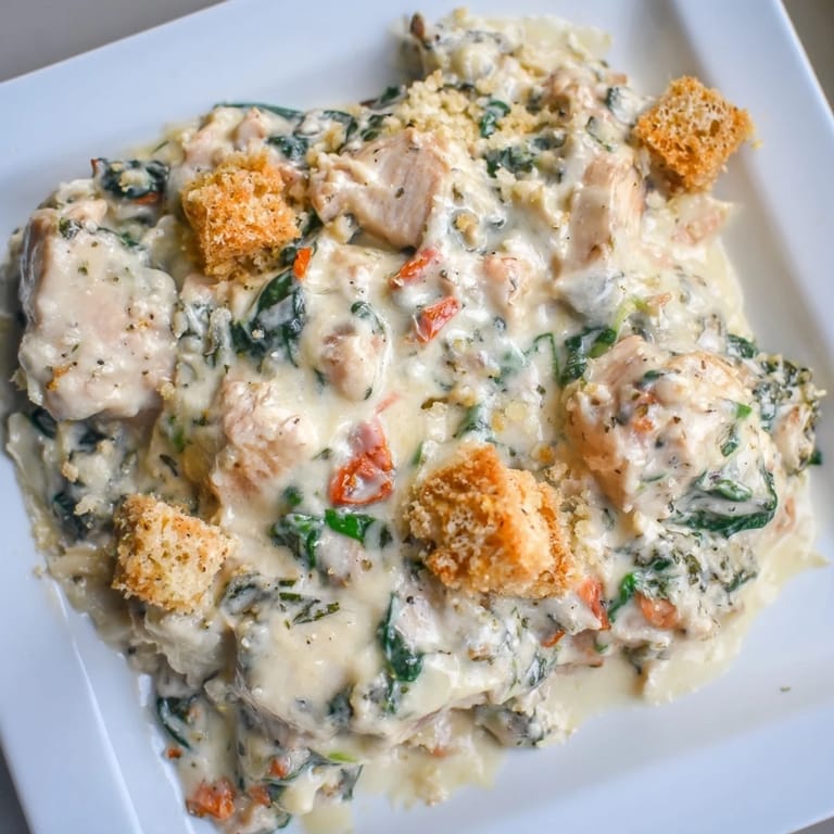 A comforting photo shows the creamy Marry Me Chicken Casserole with visible sun-dried tomatoes and juicy chicken.