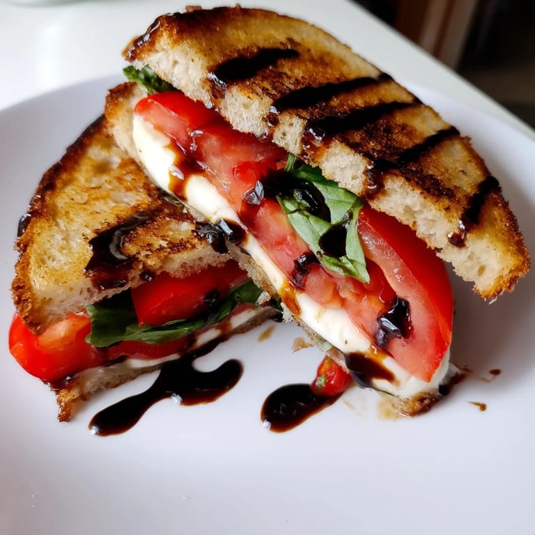 Warm, cheesy Caprese salad grilled cheese, a simple Italian-American comfort food delight in every bite.