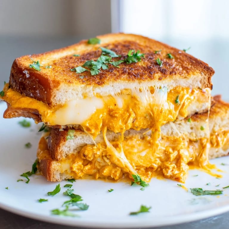 Perfectly grilled Savory Butter Chicken Grilled Cheese, featuring vibrant colors and a delightful aroma.