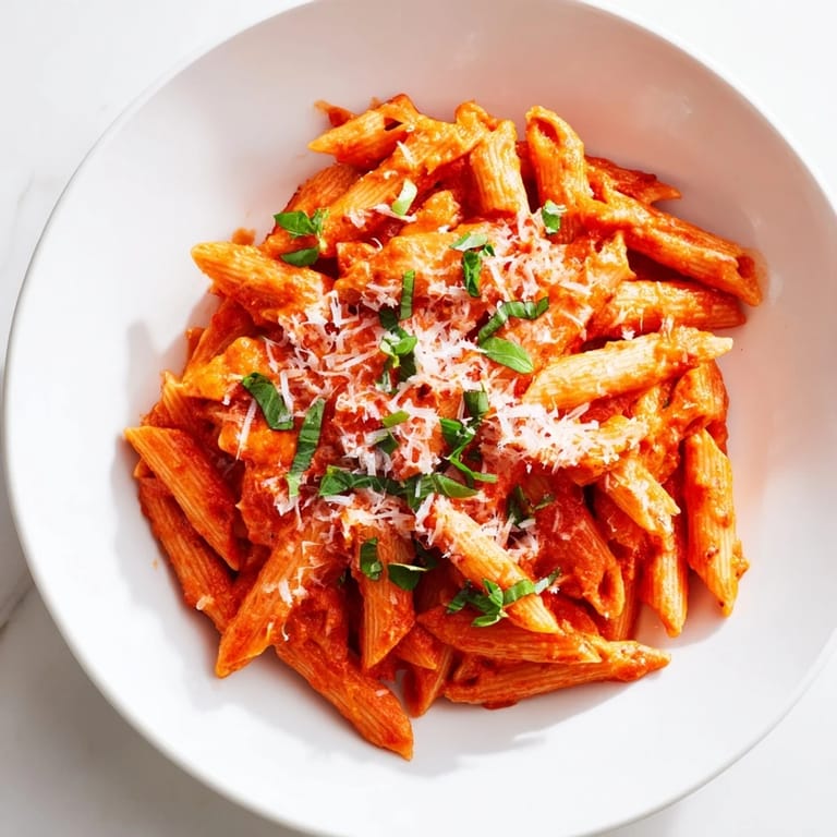 Close-up of Microwave Bowl Pasta with marinara sauce and grated Parmesan cheese, a simple weeknight meal.