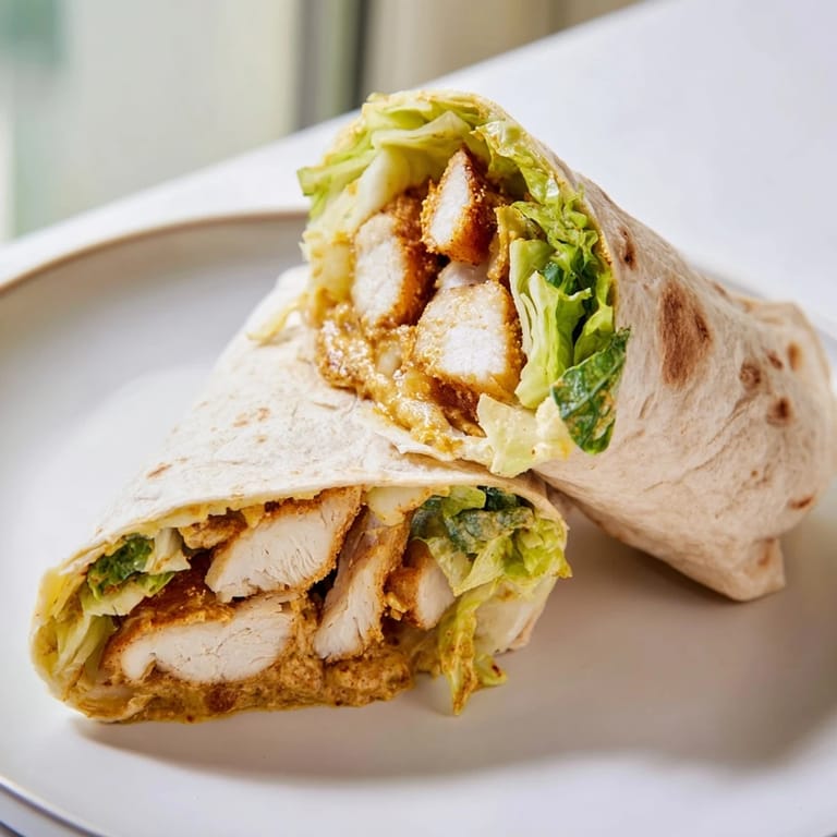On a white plate, a honey mustard chicken wrap is garnished with red onion, a side of dressing, and ready for a satisfying lunch.