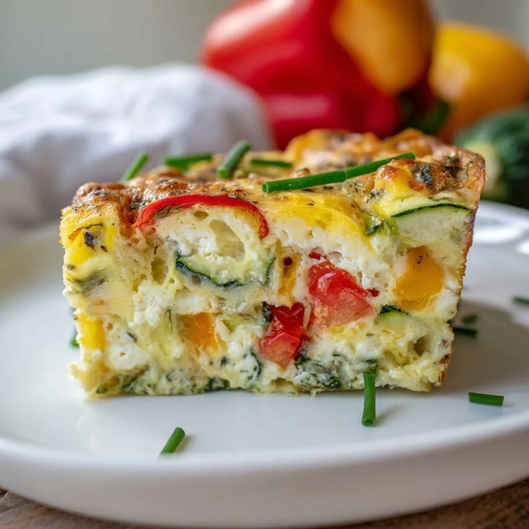 Freshly baked High-Protein Sheet Pan Eggs With Cottage Cheese and Veggies, sliced into neat squares for meal prep.  
