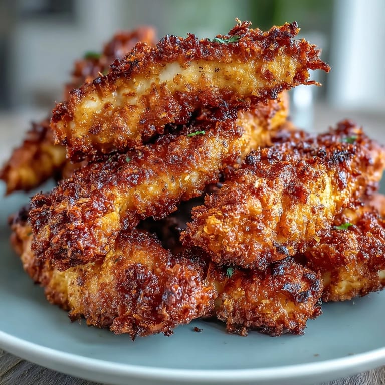 Hand-held Crispy Turmeric Chicken Tenders served with a dipping sauce on the side for a tasty appetizer.