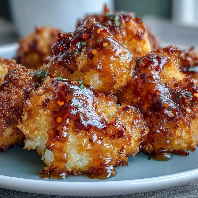 Crunchy Baked Hot Honey Cauliflower fresh from the oven with red pepper flakes