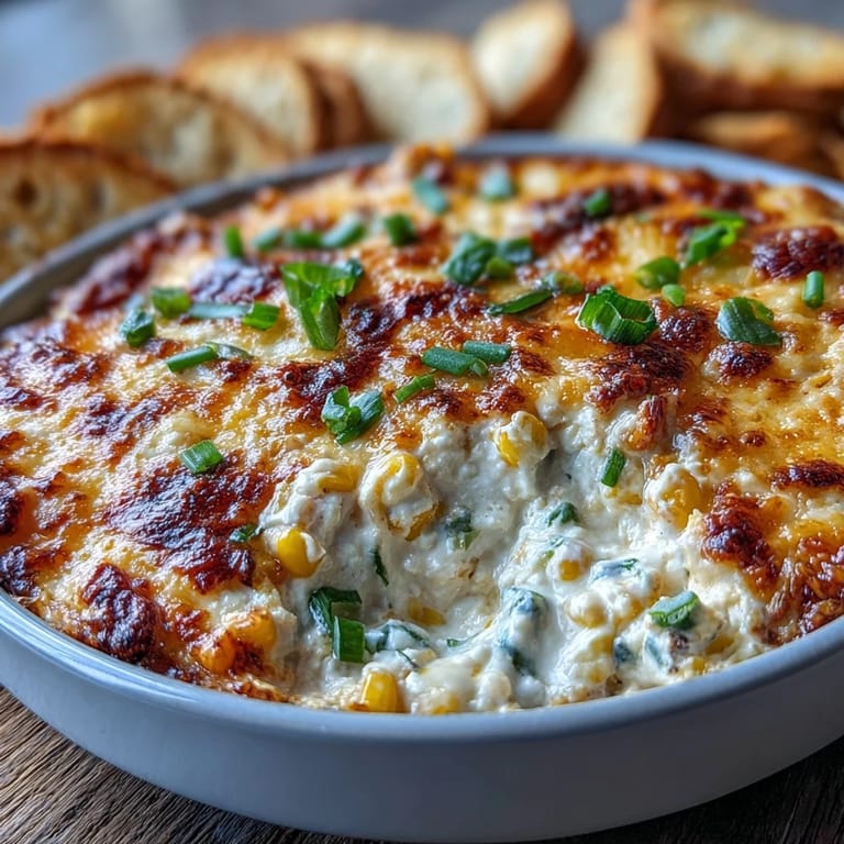Chopped green onions garnish this cheesy Crack Corn Dip, mixing sweet corn, cream cheese, and spicy jalapeños.