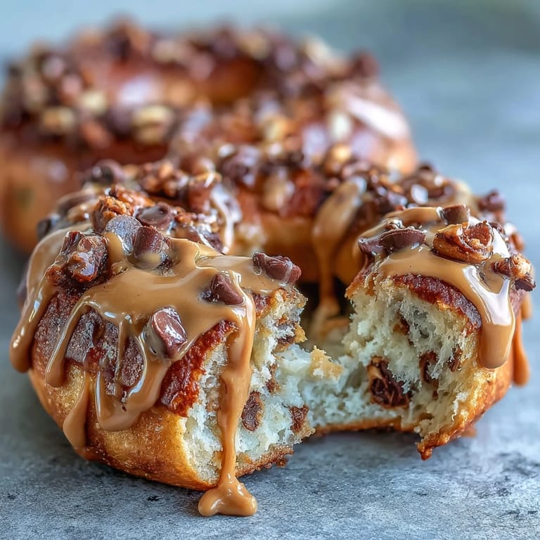 Soft, golden bagels studded with chocolate chips and finished with a luscious peanut butter drizzle for a nourishing morning meal.