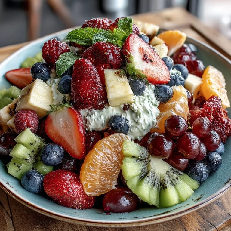 Vibrant rainbow fruit platter served with luscious coconut whipped cream—perfect for festive brunches or healthy dessert spreads.