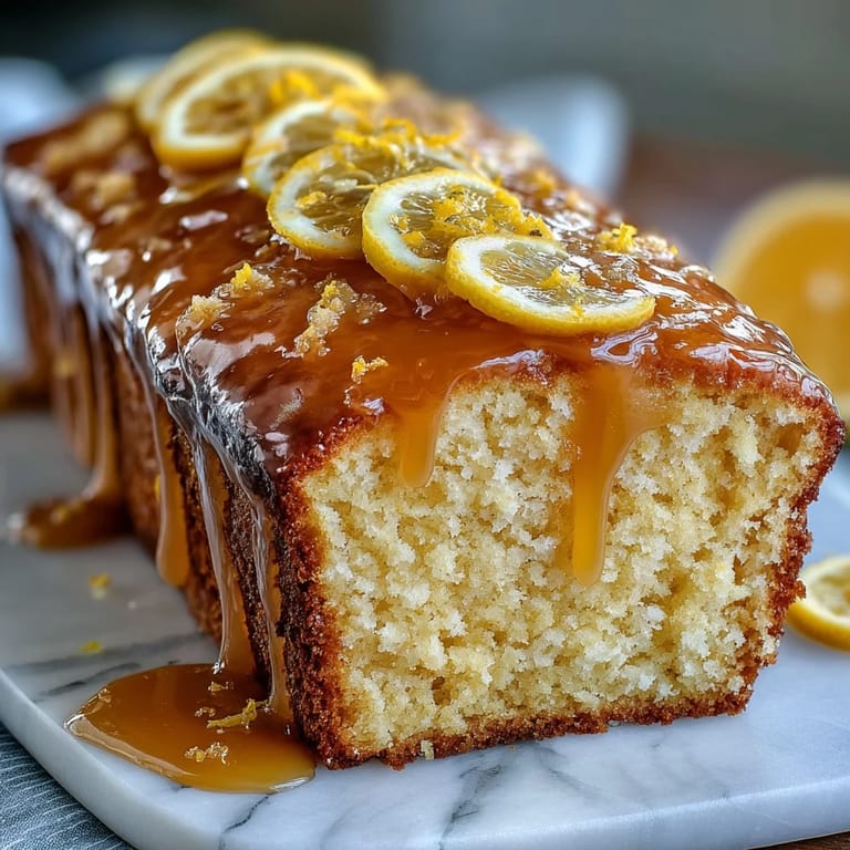 Moist lemon drizzle loaf cake, bursting with citrus flavor and topped with a sweet lemon glaze.