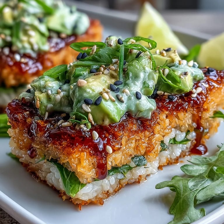 Sushi-inspired crispy rice salad featuring diced tuna, rich avocado, and a tangy sesame-lime dressing for a bold, satisfying meal.