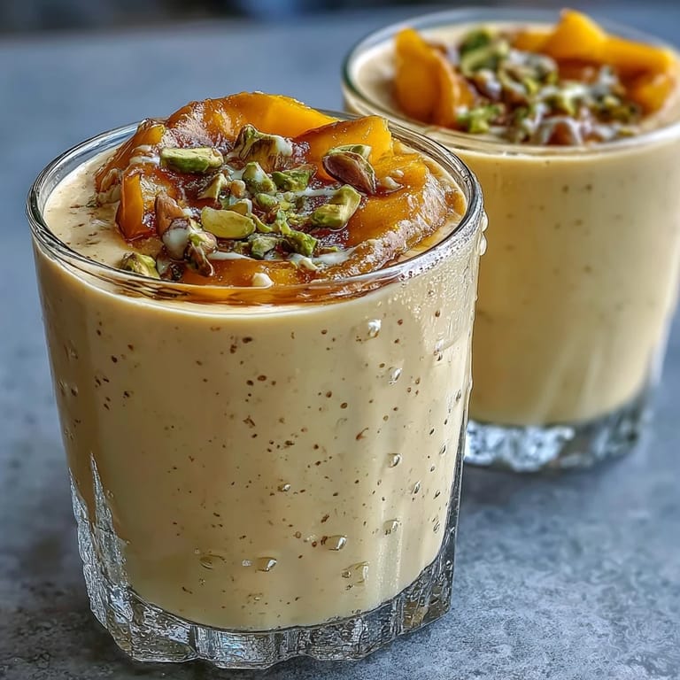 Enjoy this easy, refreshing mango lassi smoothie topped with a sprinkle of cardamom.