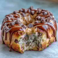 Chocolate chip protein bagels topped with creamy peanut butter drizzle for a sweet, protein-packed breakfast treat.  