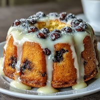 Mini lemon blueberry sourdough bundt cakes with golden crust and tangy glaze, bursting with fresh blueberries and citrus aroma.