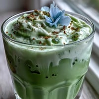A beautiful iced matcha latte with vanilla cold foam, perfect for Mother's Day celebrations.