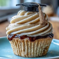 Adorable graduation cupcakes topped with handmade black and gold fondant caps, perfect for celebrating academic milestones.