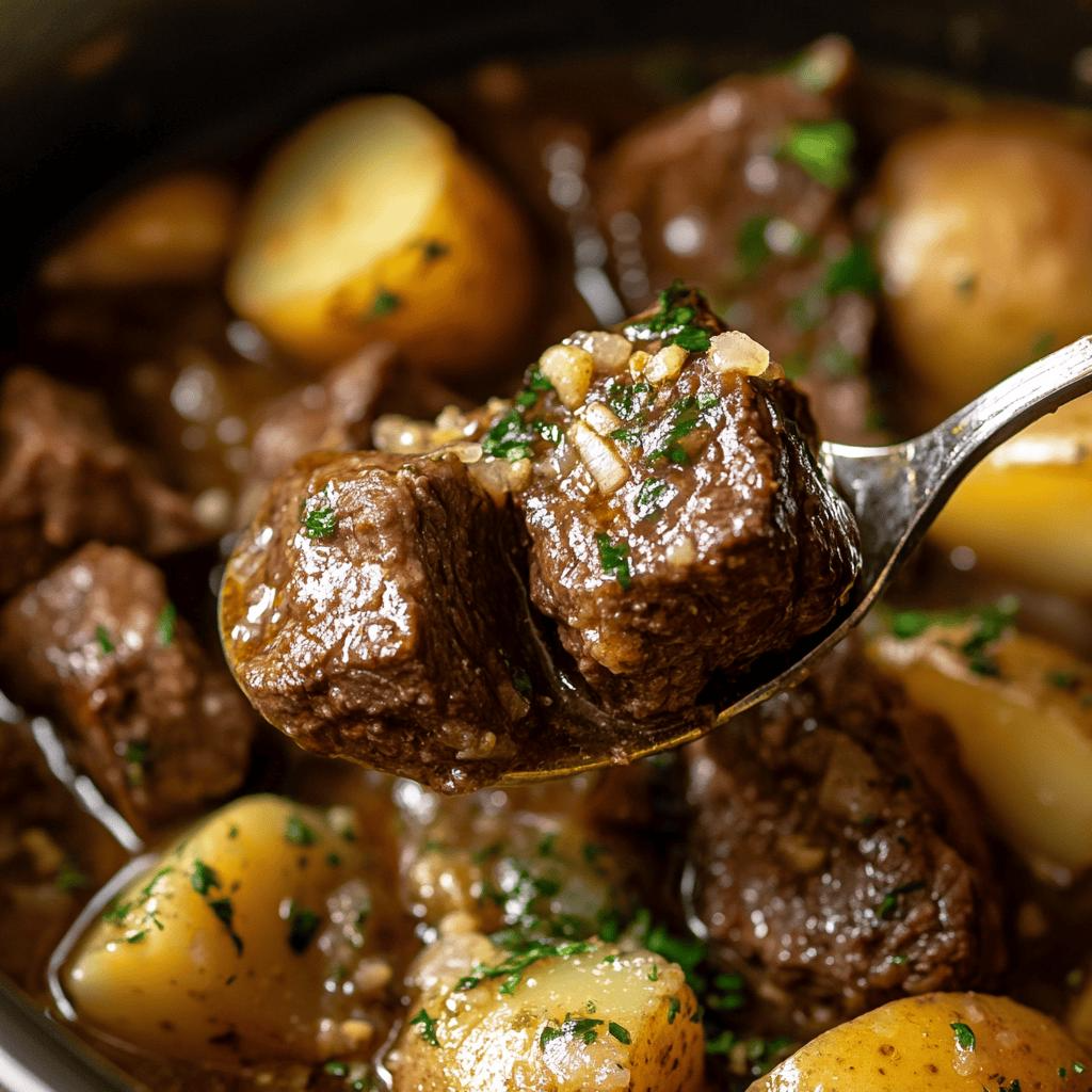 Slow Cooker Garlic Butter Beef Bites and Potatoes – Hearty &amp; Flavorful Crockpot Recipe (PDF Download)