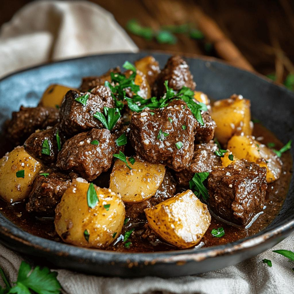 Slow Cooker Garlic Butter Beef Bites and Potatoes – Hearty &amp; Flavorful Crockpot Recipe (PDF Download)