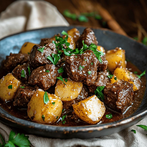 Slow Cooker Garlic Butter Beef Bites and Potatoes – Hearty &amp; Flavorful Crockpot Recipe (PDF Download)